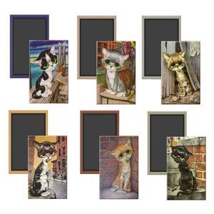 Lot of 6 Pity‎ Kitty Big Eye Cat Vintage Image Fridge Locker Magnets 2 x 3